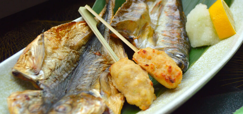 たつた旅館　朝食　天城アマゴの干物