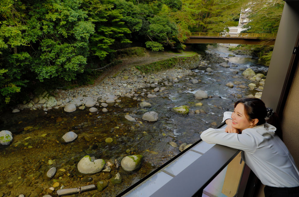 たつた旅館　窓の下の渓流